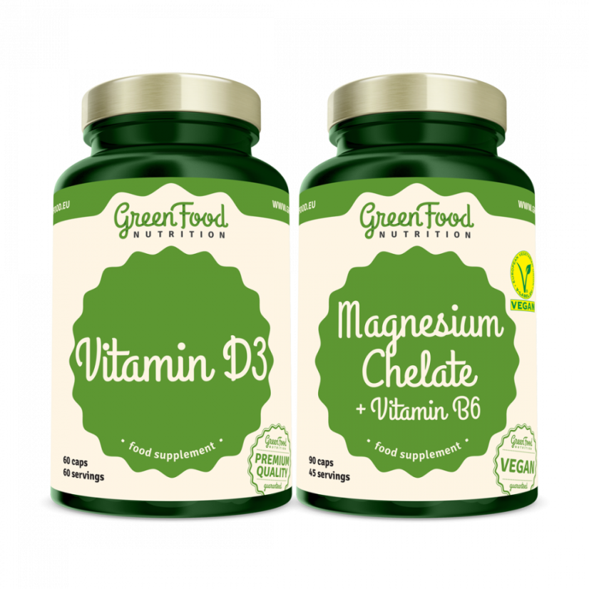 Magnesium Chelát + Vitamin B6 90 kapslí + Vitamin D3 60 kapslí
